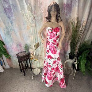 📌B. Smart Strapless  Mermaid Fitted Bodice Floral Evening -  Prom - Formal Gown